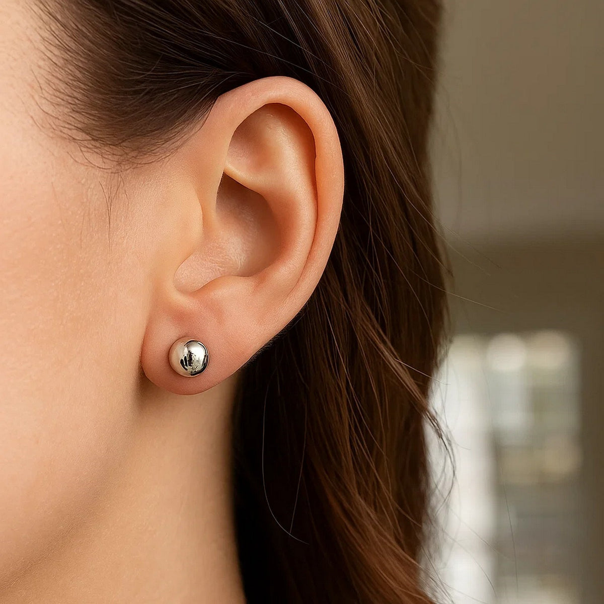 14K White Gold Spherical Stud Earrings (7.00 mm), view 5