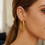 14K Yellow Gold Oval Omega Hoops, view 2
