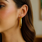 14K Yellow Gold Oval Omega Hoops, view 3