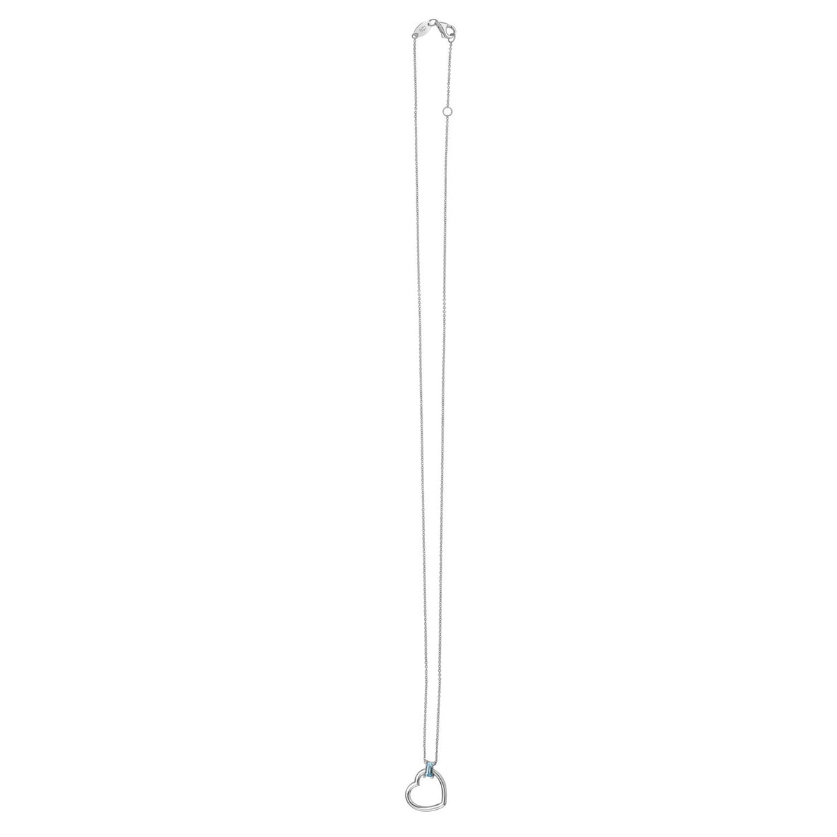 Blue Topez Baguette Heart Necklace in 14K White Gold, view 2