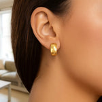 14K Yellow Gold Checkerboard Patterned Hoop Earrings, view 4
