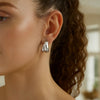Sterling Silver Puffed Double Row Crossover C Hoop Earrings, view 3