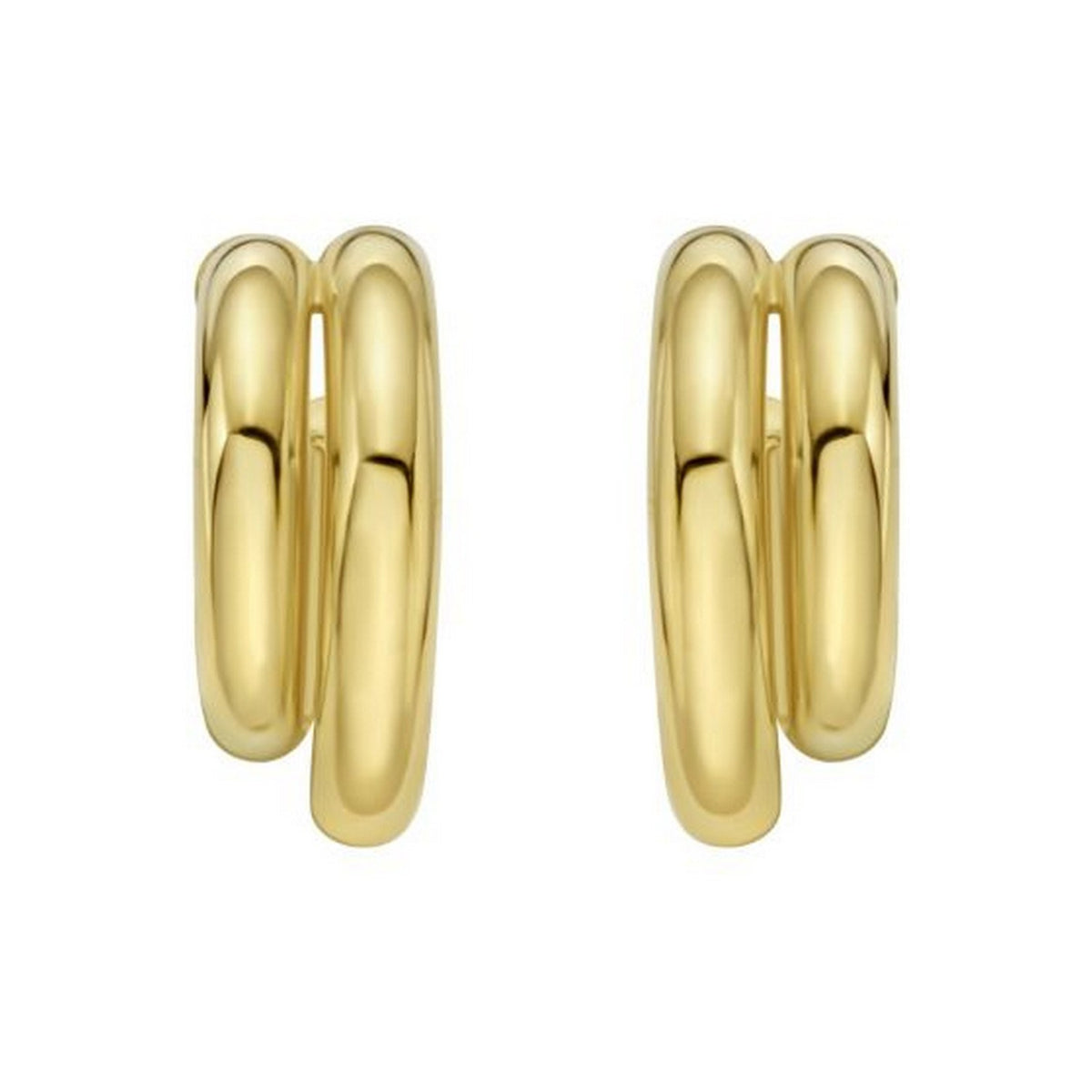 Sterling Silver Yellow Gold Plated Double Row Big and Small Round Hoop Earrings, view 2