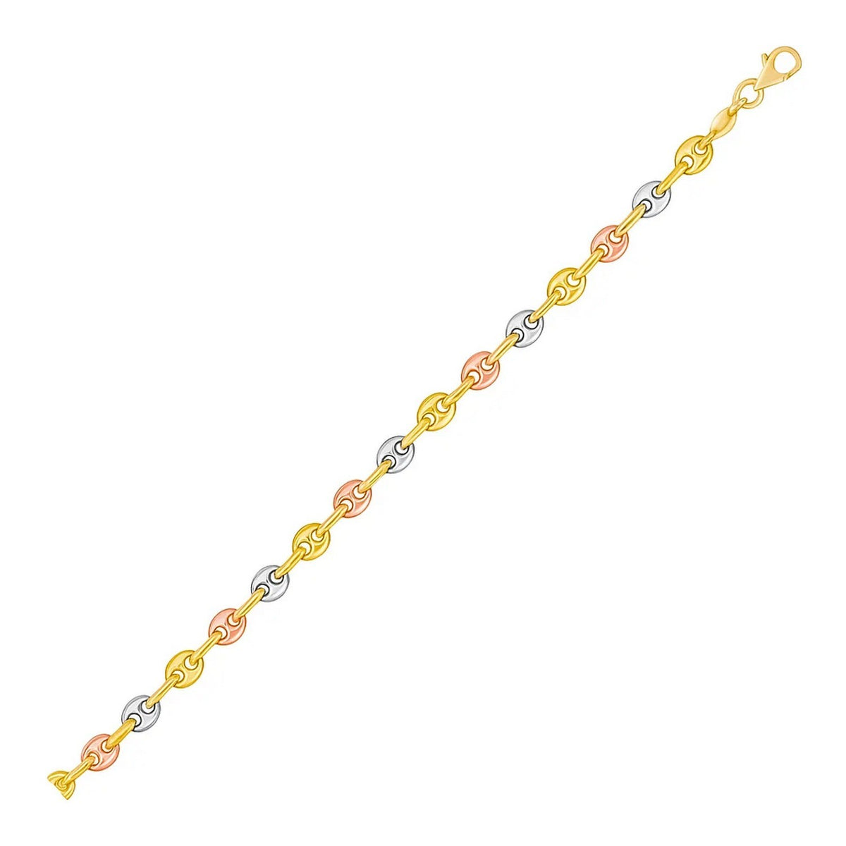 14K Tri Color Gold Mariner Link Bracelet (4.90 mm)