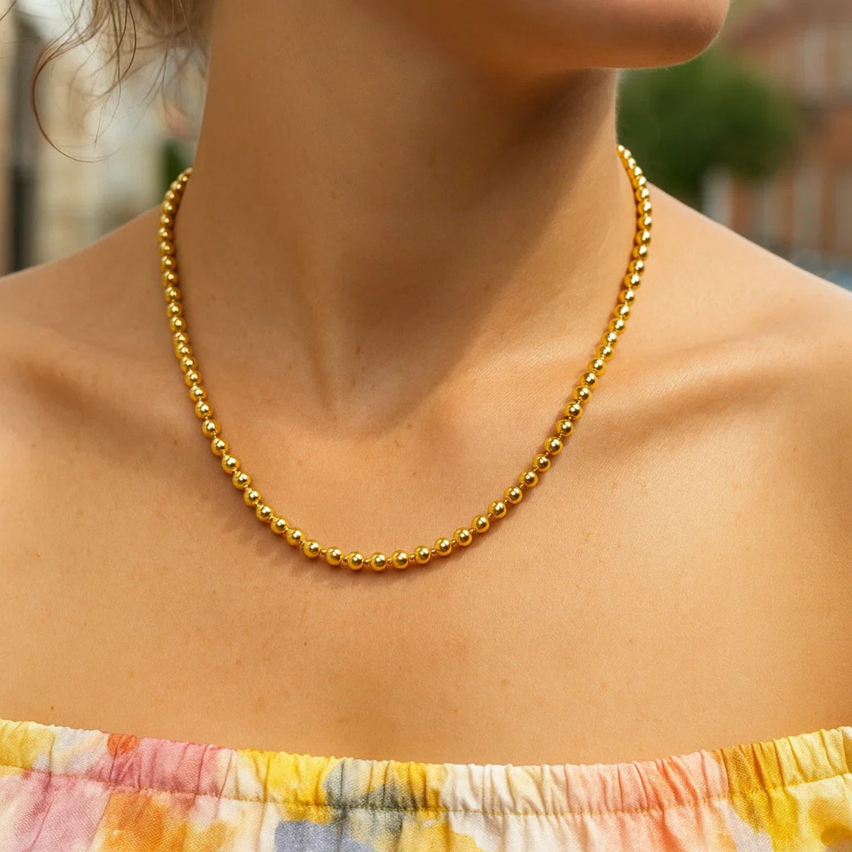 14K Yellow Gold Bead Chain Necklace (4.00 mm), view 4