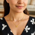 14K Yellow Gold Yours Truly Block Letter Initial F Necklace, view 3