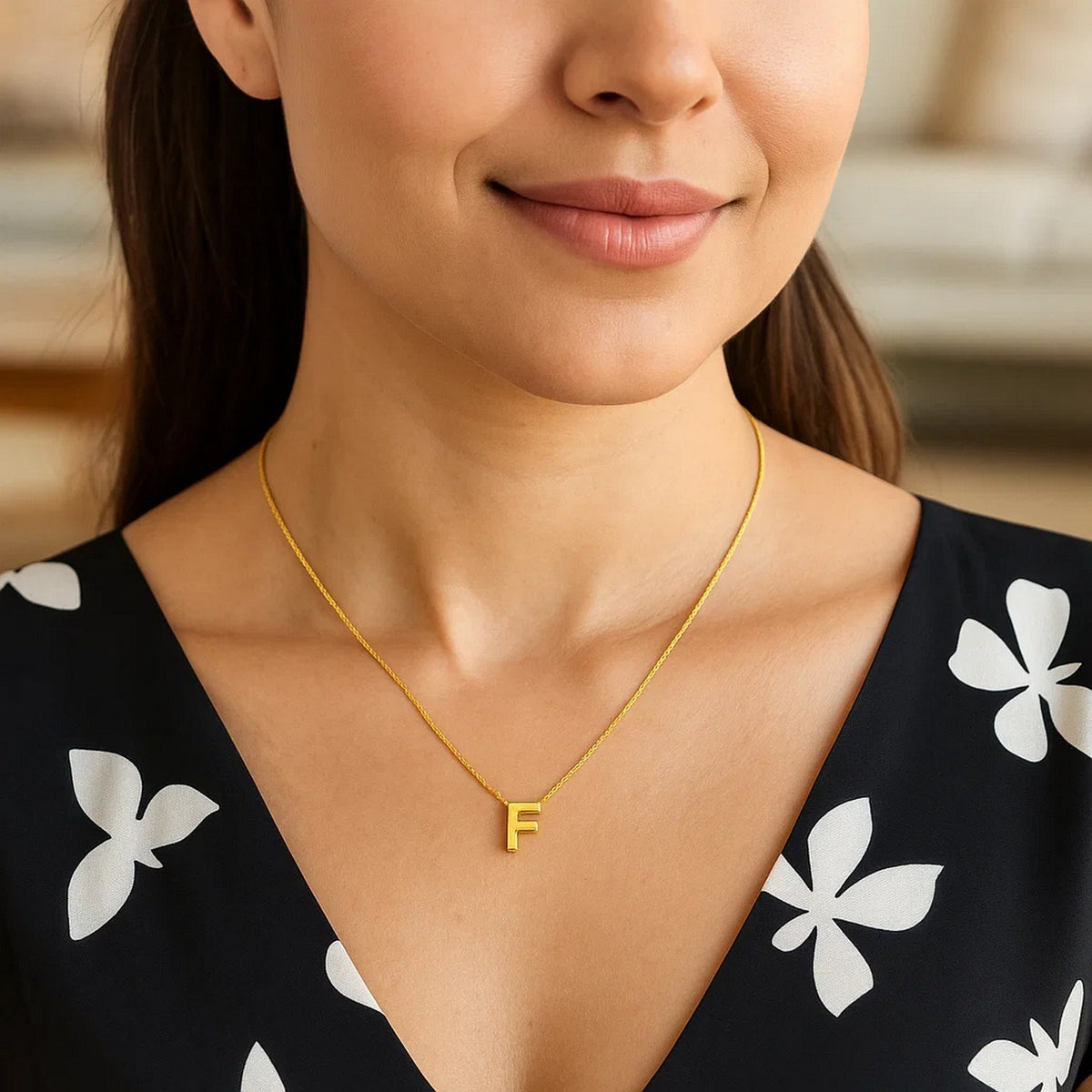 14K Yellow Gold Yours Truly Block Letter Initial F Necklace, view 3