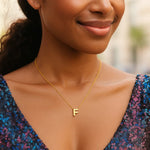 14K Yellow Gold Yours Truly Block Letter Initial F Necklace, view 4