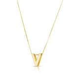 14K Yellow Gold Yours Truly Block Letter Initial V Necklace