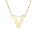 14K Yellow Gold Yours Truly Block Letter Initial V Necklace, view 2