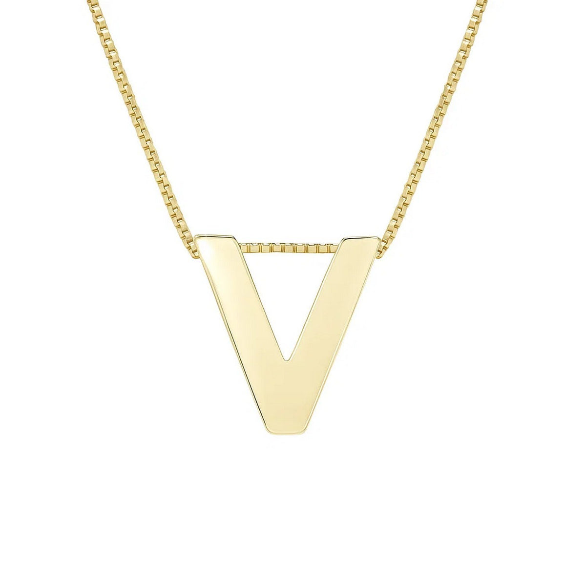 14K Yellow Gold Yours Truly Block Letter Initial V Necklace, view 2