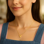 14K Yellow Gold Yours Truly Block Letter Initial V Necklace, view 3
