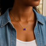 14K Yellow Gold Emerald Cut Amethyst Necklace, view 3