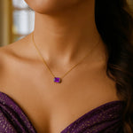 14K Yellow Gold Emerald Cut Amethyst Necklace, view 4