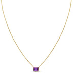 14K Yellow Gold Emerald Cut Amethyst Necklace, view 5