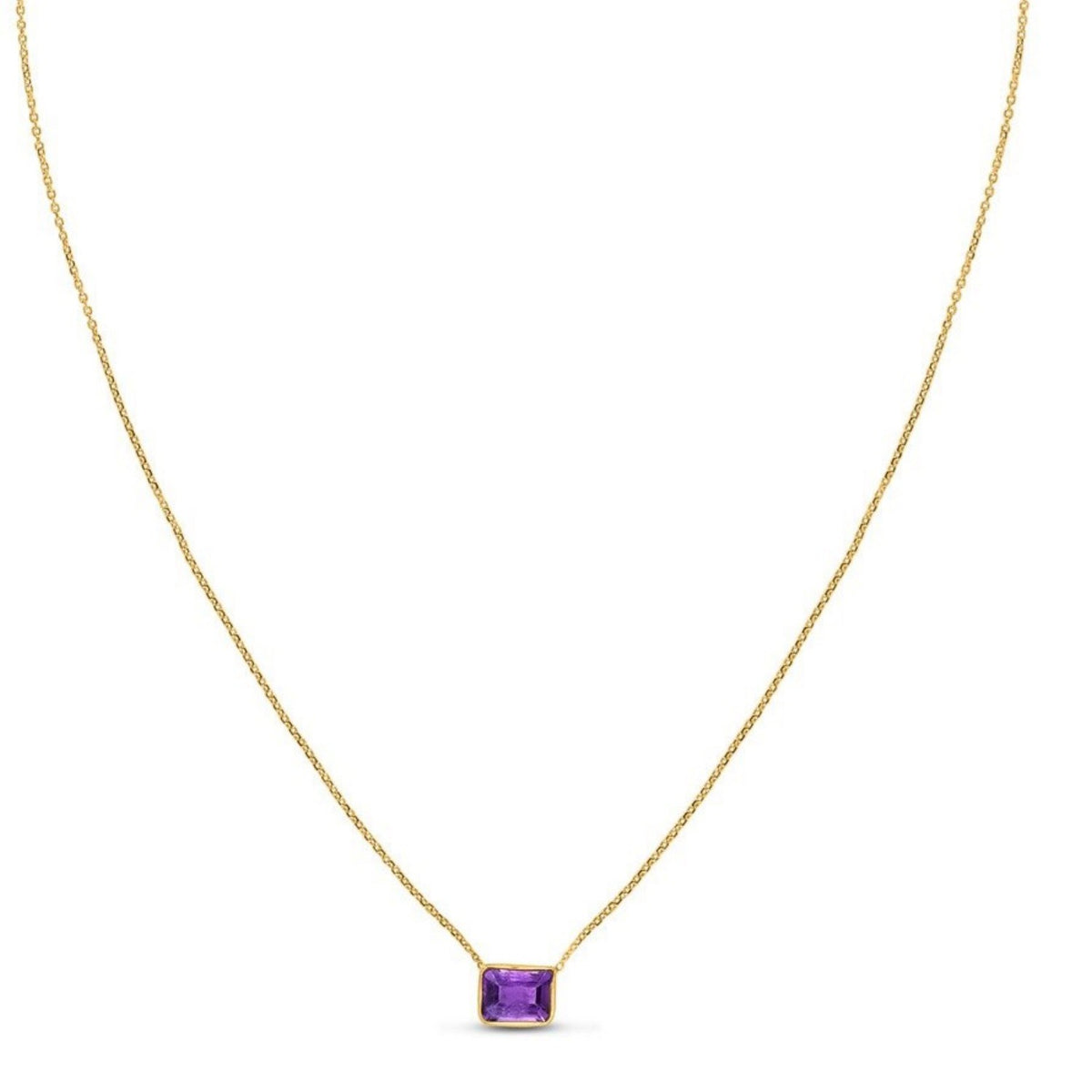 14K Yellow Gold Emerald Cut Amethyst Necklace, view 5
