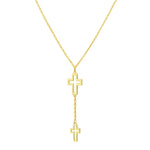 Double Cross Drop Necklace in 14K Yellow Gold