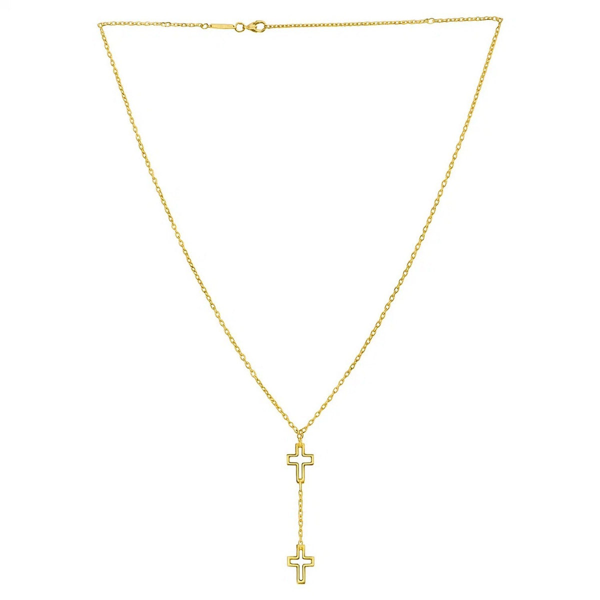 Double Cross Drop Necklace in 14K Yellow Gold, view 2