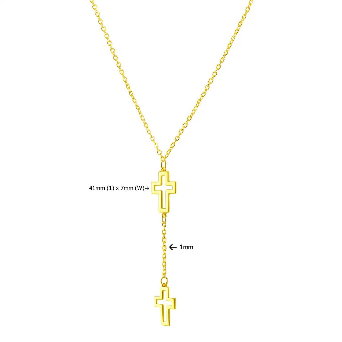 Double Cross Drop Necklace in 14K Yellow Gold, view 3