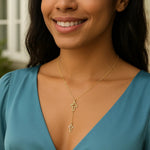 Double Cross Drop Necklace in 14K Yellow Gold, view 5