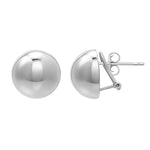 Sterling Silver Rhodium Plated Puffed Button Omega Earrings, view 3
