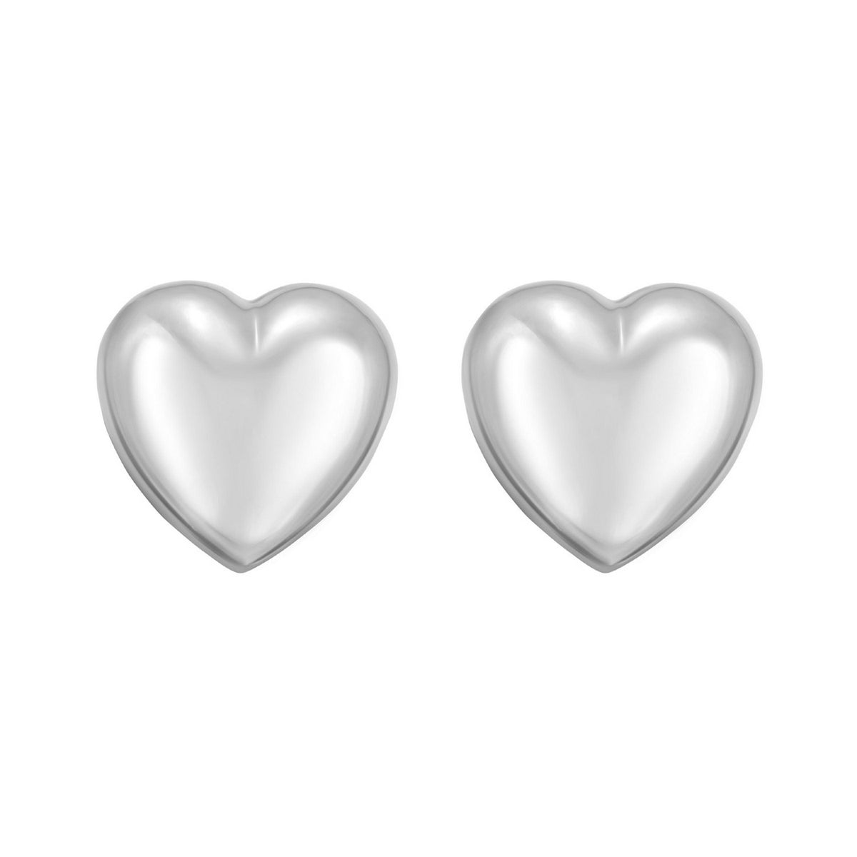 Sterling Silver Rhodium Plated Puffed Large Heart Stud Earrings, view 2