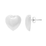 Sterling Silver Rhodium Plated Puffed Large Heart Stud Earrings, view 3