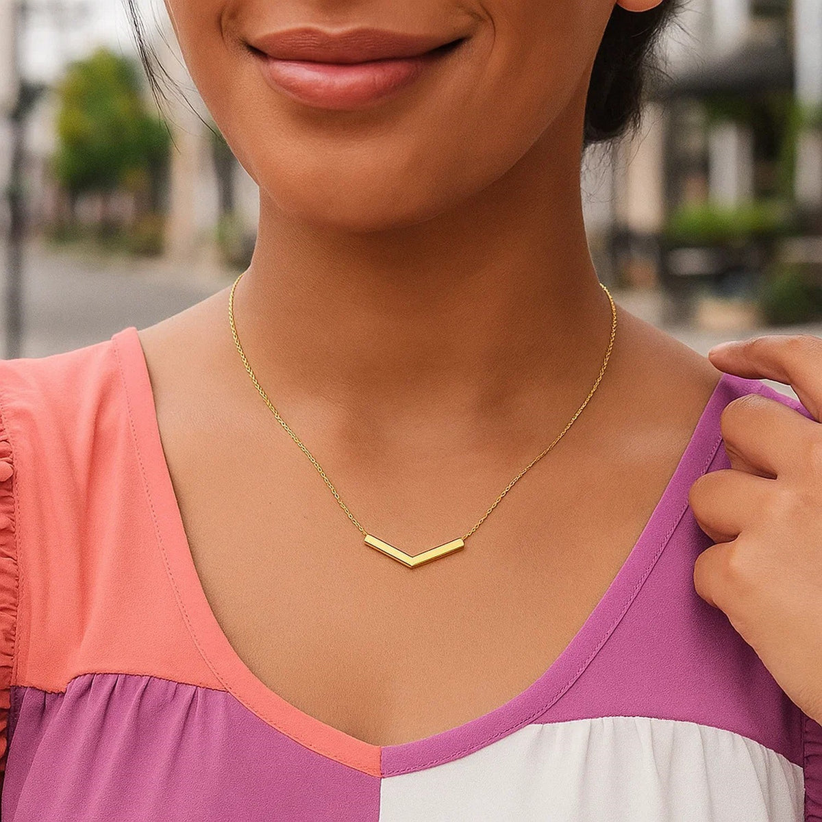 14K Yellow Gold Chevron Necklace, view 4