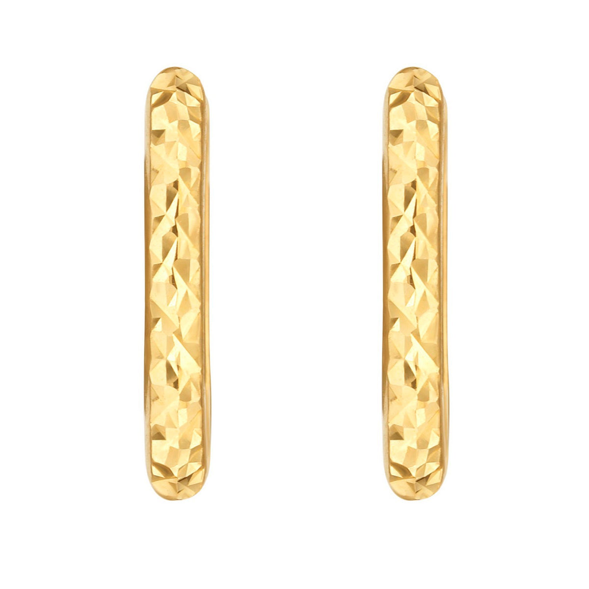 14K Yellow Gold Diamond Cut Fancy Huggie Earrings, view 2