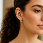 14K Yellow Gold Diamond Cut Fancy Huggie Earrings, view 3