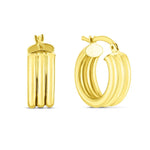 14K Yellow Gold Small Triple Row Round Hoop Earrings (10.00 mm)