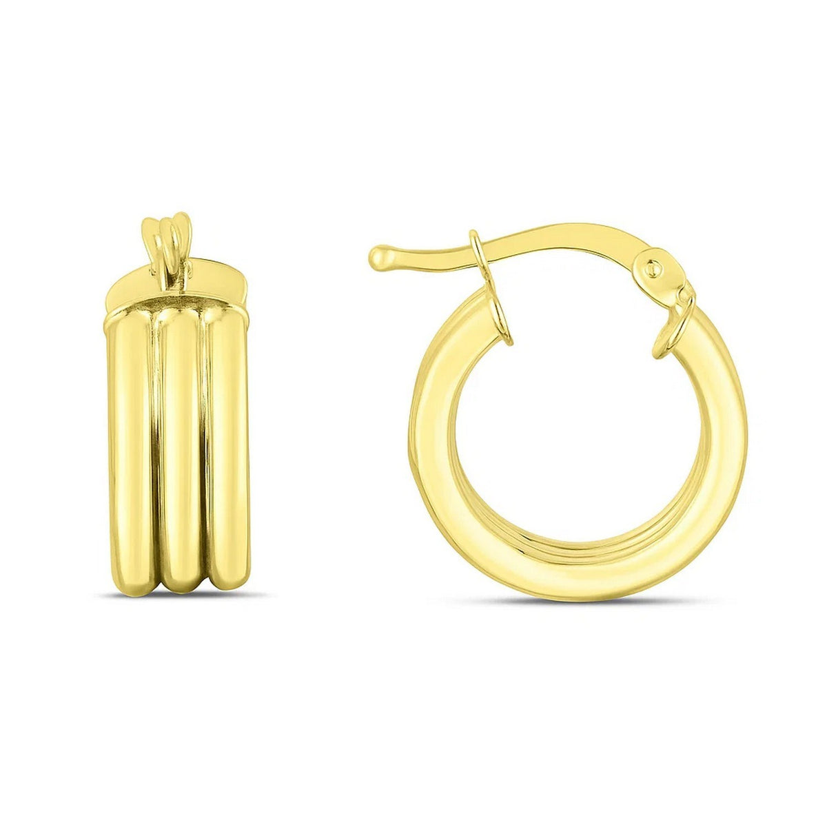 14K Yellow Gold Small Triple Row Round Hoop Earrings (10.00 mm), view 2