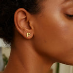 14K Yellow Gold Yours Truly Initial P Stud Earrings, view 3