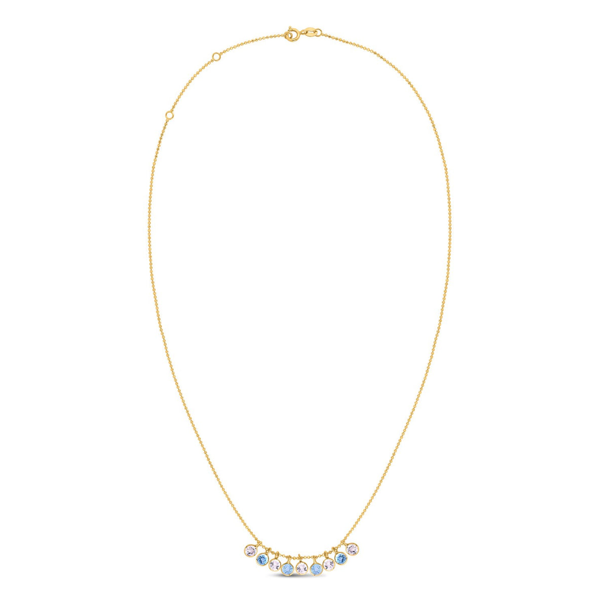 14K Yellow Gold Blue And White Topaz Dancing Drop Necklace, view 2