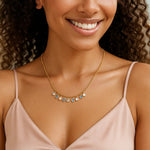 14K Yellow Gold Blue And White Topaz Dancing Drop Necklace, view 7