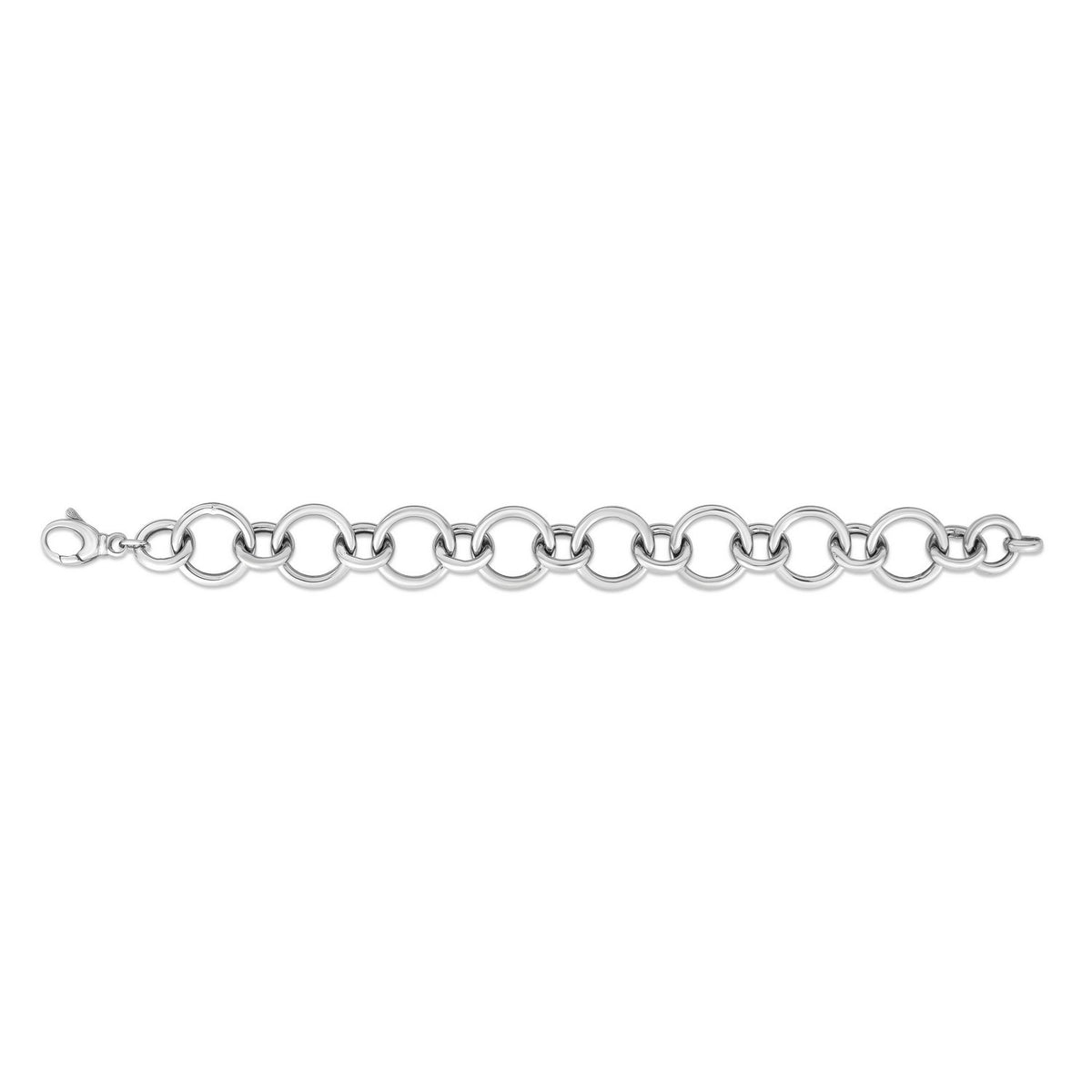 Sterling Silver Rhodium Plated Round Link Bracelet, view 4