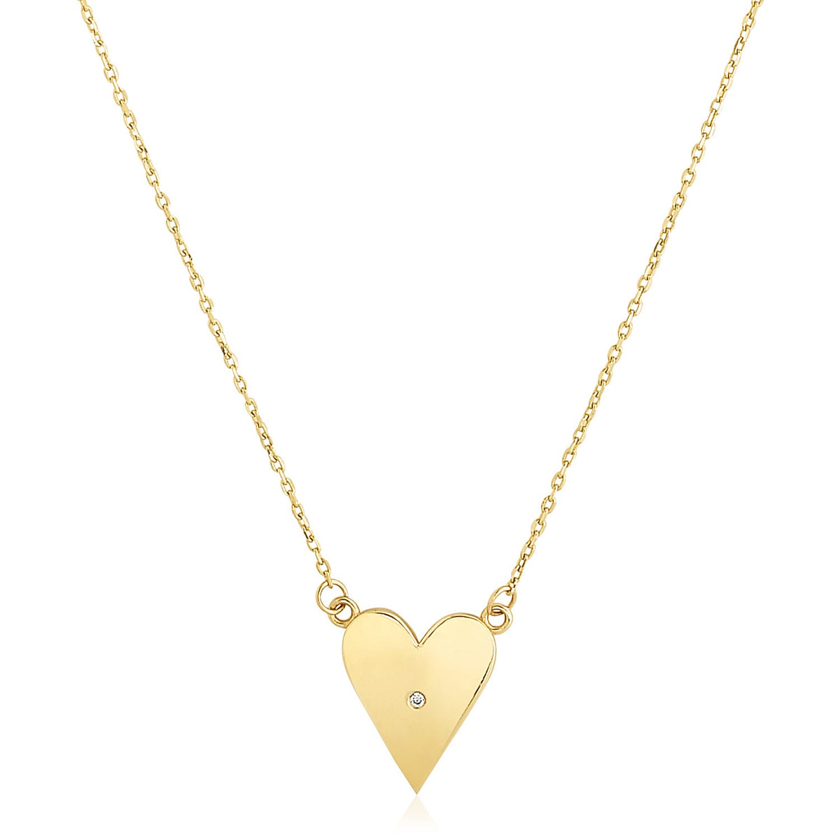 14K Yellow Gold High Polish Elongated Heart Necklace