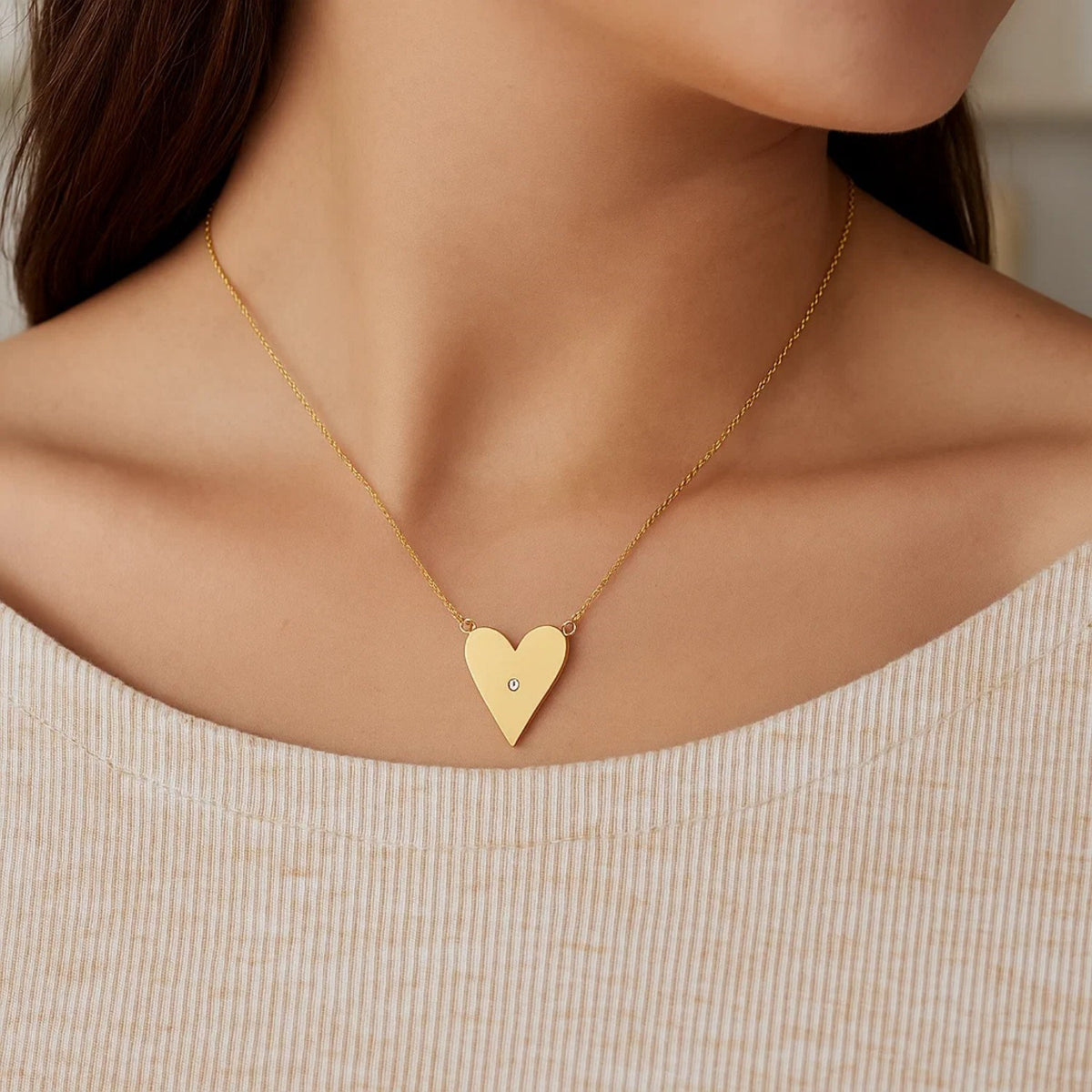 14K Yellow Gold High Polish Elongated Heart Necklace, view 4