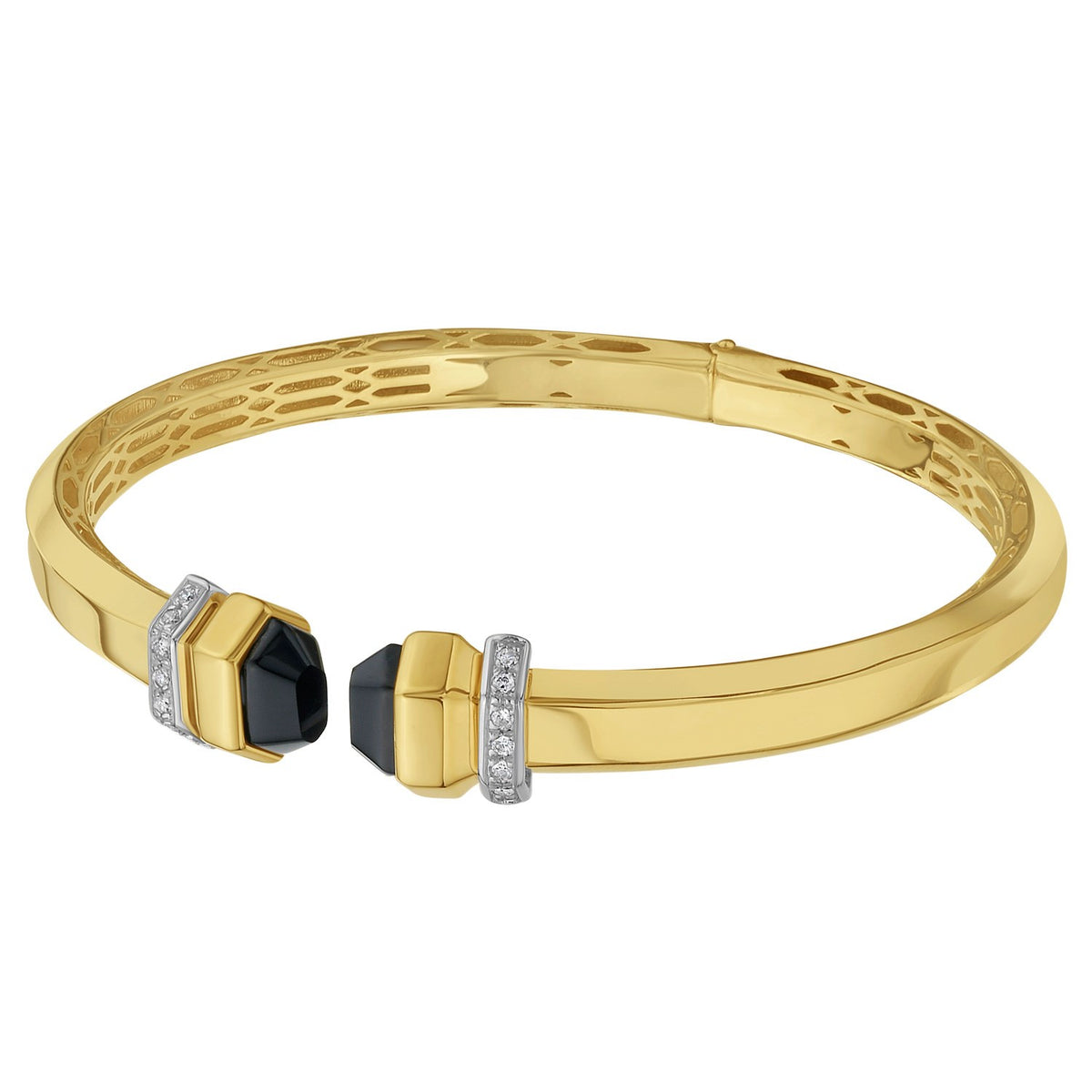 14K Yellow Gold Black Pyramid Art Deco Open Cuff Bangle (6.00 mm), view 2