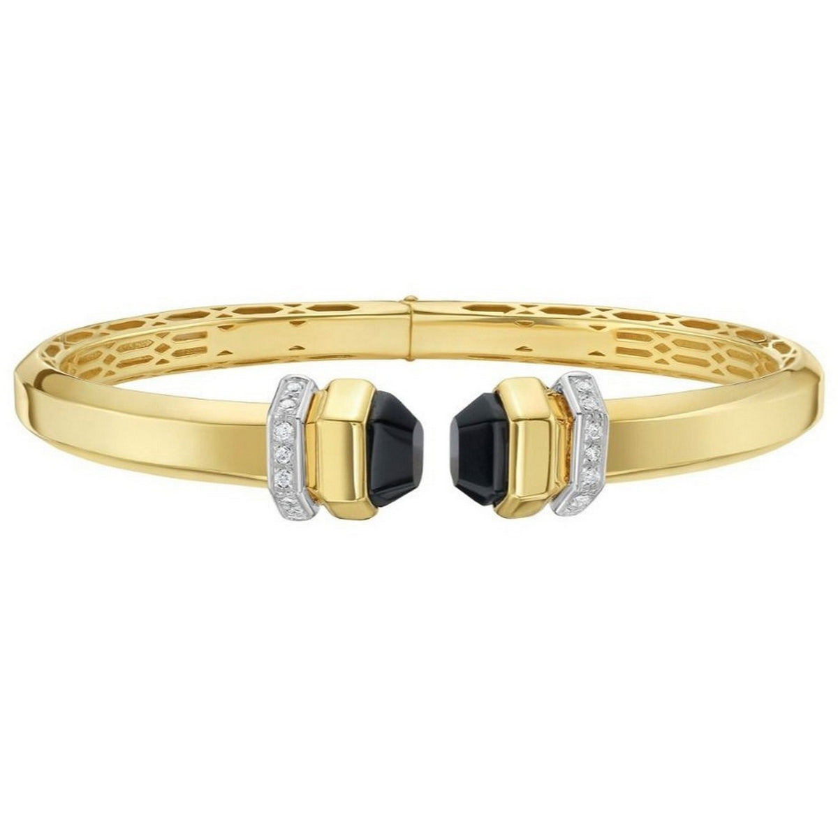 14K Yellow Gold Black Pyramid Art Deco Open Cuff Bangle (6.00 mm), view 3