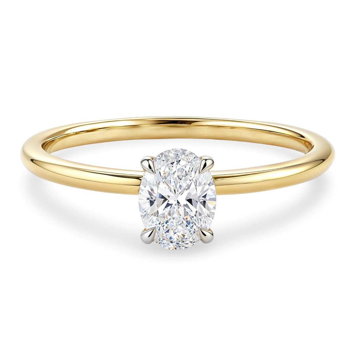 1 Carat Oval Lab Grown IGI G/VS1 Diamond Solitaire Ring in 10K Yellow Gold, view 2