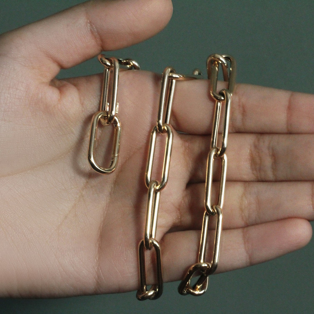 14K Yellow Gold Rounded Paperclip Chain Necklace, view 8