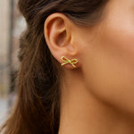 14K Yellow Gold Twisted Rope Large Bow Earrings, view 2