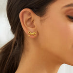 14K Yellow Gold Twisted Rope Large Bow Earrings, view 3