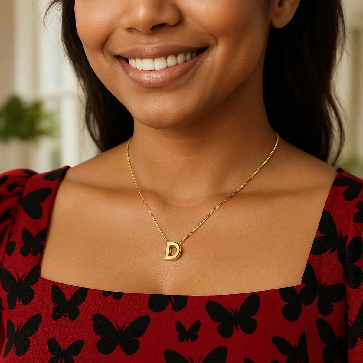 14K Yellow Gold Yours Truly Block Letter Initial D Necklace, view 3