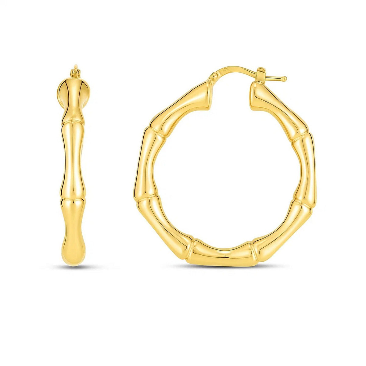 14K Yellow Gold Large Bamboo Hoops