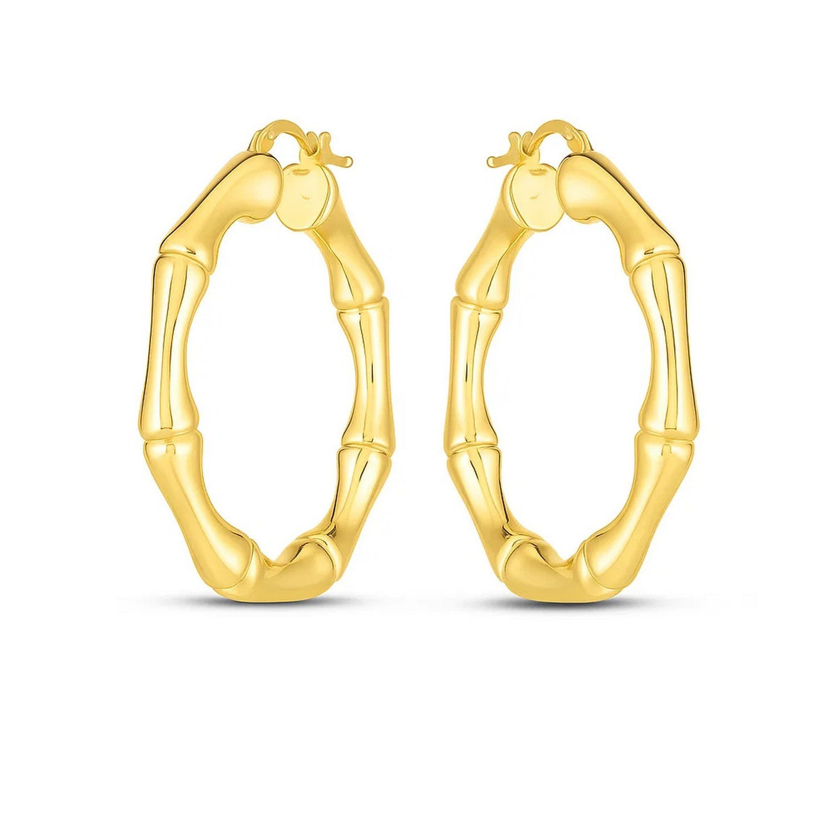 14K Yellow Gold Large Bamboo Hoops, view 2