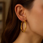 14K Yellow Gold Large Bamboo Hoops, view 3