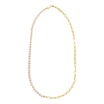 5mm Pearl and Lite Paperclip Necklace in 14K Yellow Gold, view 3
