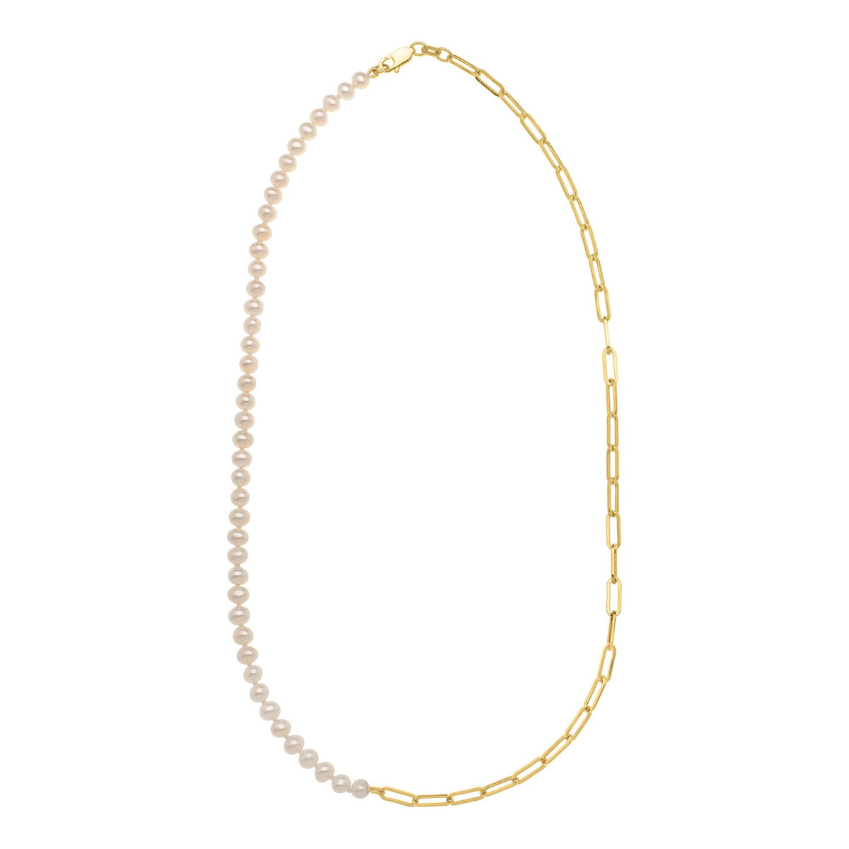 5mm Pearl and Lite Paperclip Necklace in 14K Yellow Gold, view 3
